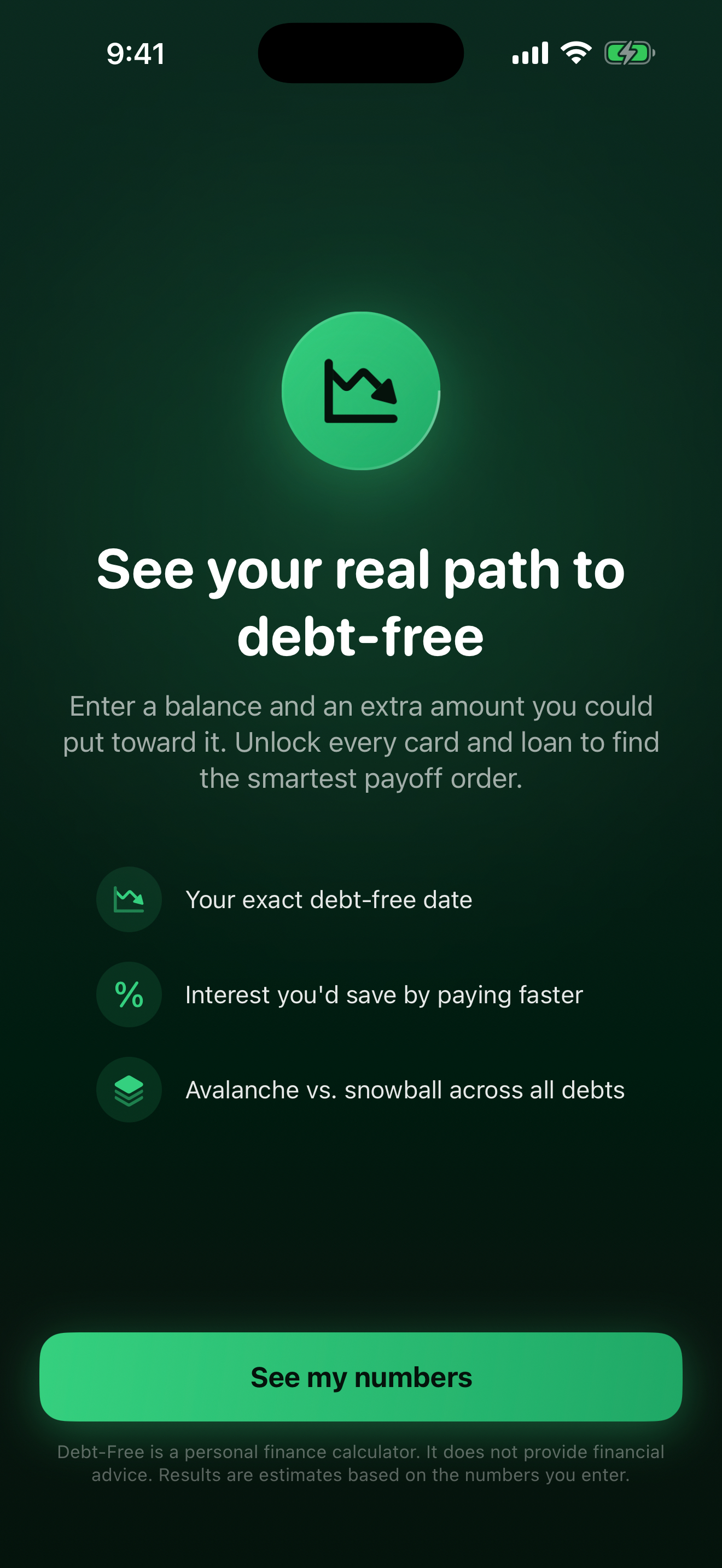 Debt-Free app screen 1
