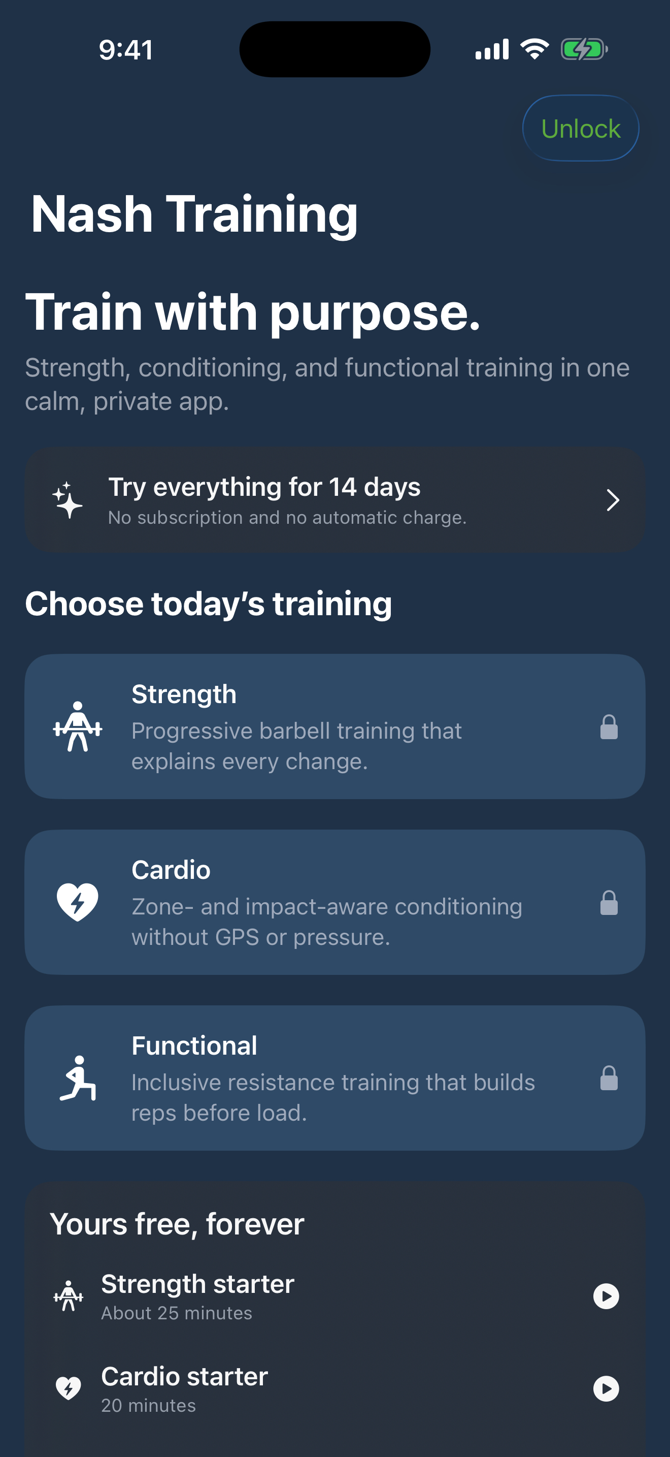 Nash Training app screen 1
