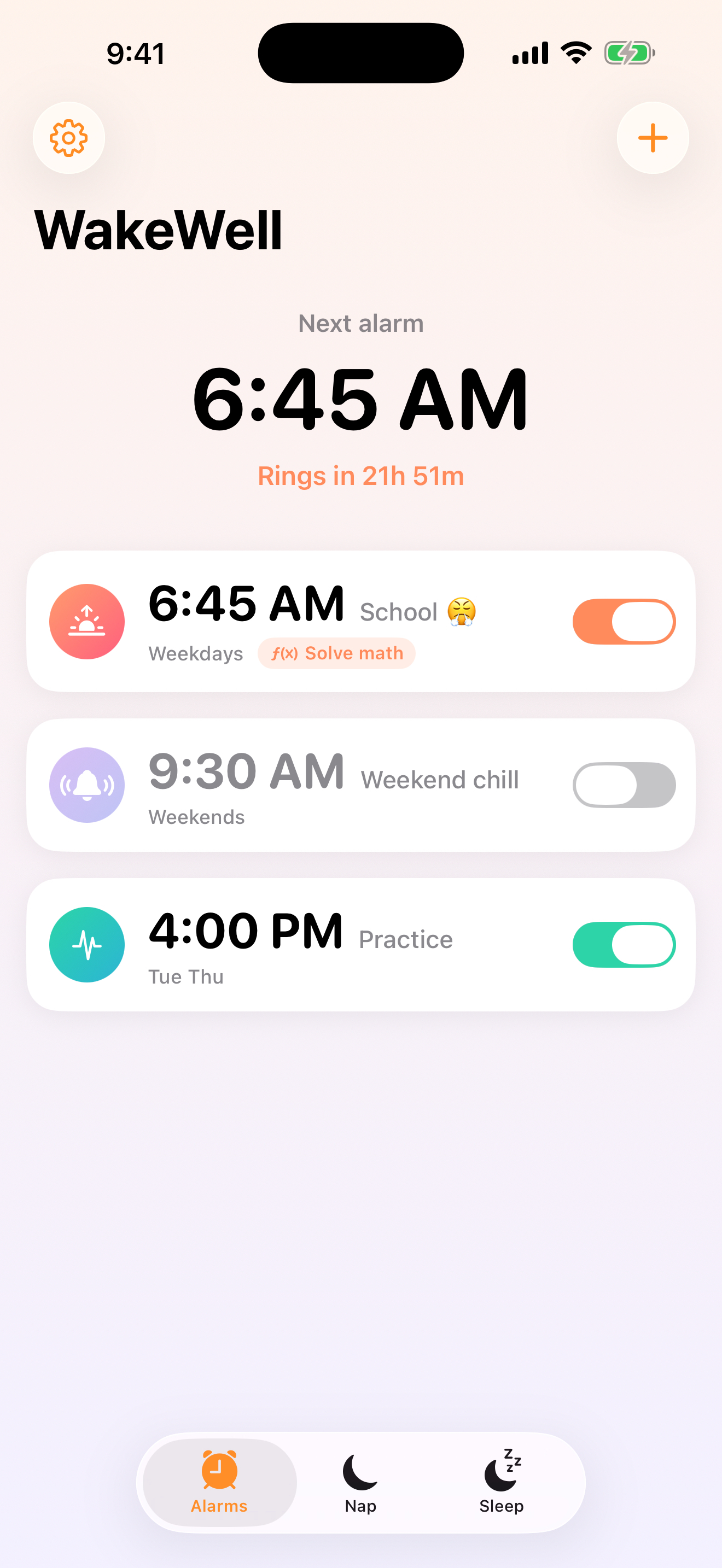 Wake Well app screen 1